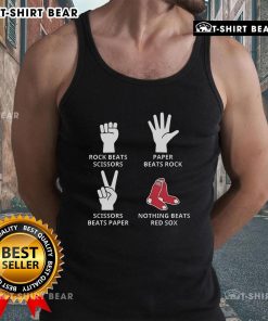 Top Boston Red Sox tank top featuring 'Rock beats scissors, paper beats rock, nothing beats Red Sox' design.