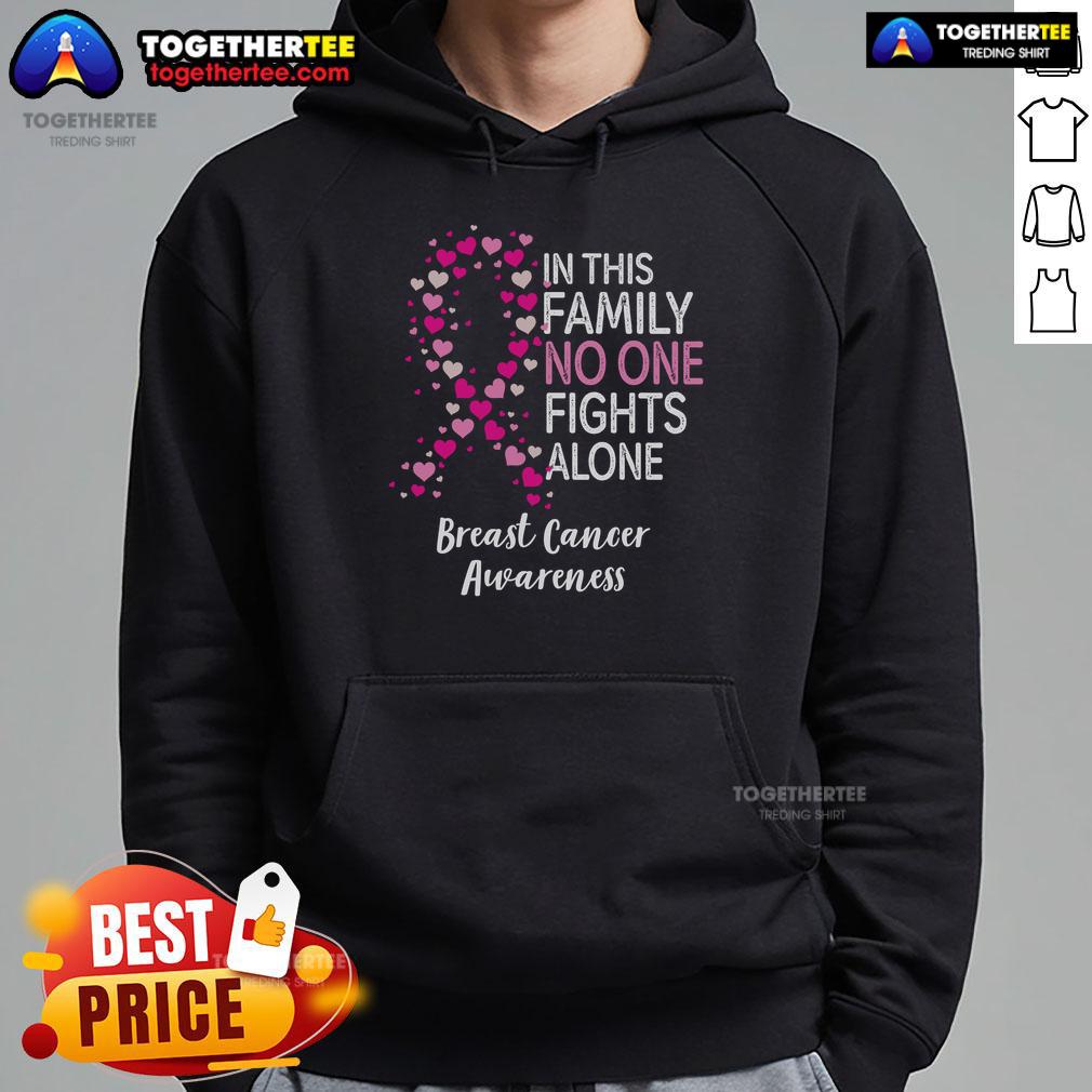 Top Breast Cancer Awareness Heart Ribbon In This Family No One Fights Alone Hoodie