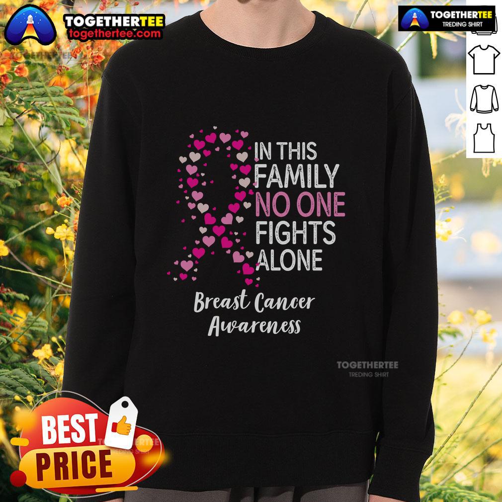 Top Breast Cancer Awareness Heart Ribbon In This Family No One Fights Alone Sweatshirt
