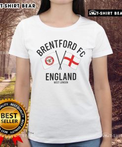 Top Brentford FC England West London ladies tee featuring vibrant club colors and logo, perfect for fans.