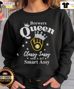 Alt Text: Top Brewers Queen Classy Sassy Smart Assy logo sweatshirt design featuring bold typography and vibrant colors.