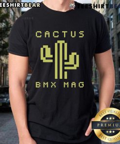 Alt Text: Top Cactus BMX Mag 8 Bit T-Shirt featuring vibrant pixel art design and BMX graphics for cycling enthusiasts.