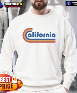 Cozy top California rainbow sweatshirt featuring vibrant colors and a trendy design, perfect for casual wear.