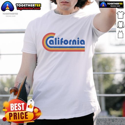 Top California Rainbow T-Shirt featuring vibrant colors and a stylish design, perfect for casual wear and summer outings.