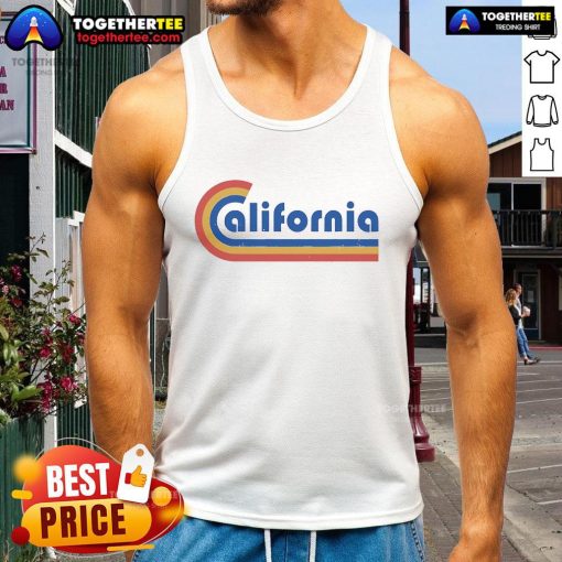 Colorful Top California Rainbow Tank Top displayed on a vibrant background, perfect for summer fashion and casual wear.