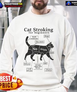 Cozy sweatshirt featuring a playful cat design, perfect for beginners in cat stroking and pet lovers.