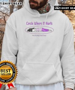 Alt Text: Cozy 'Where It Hurts' fibromyalgia awareness hoodie featuring a top circle design, perfect for raising awareness and comfort.