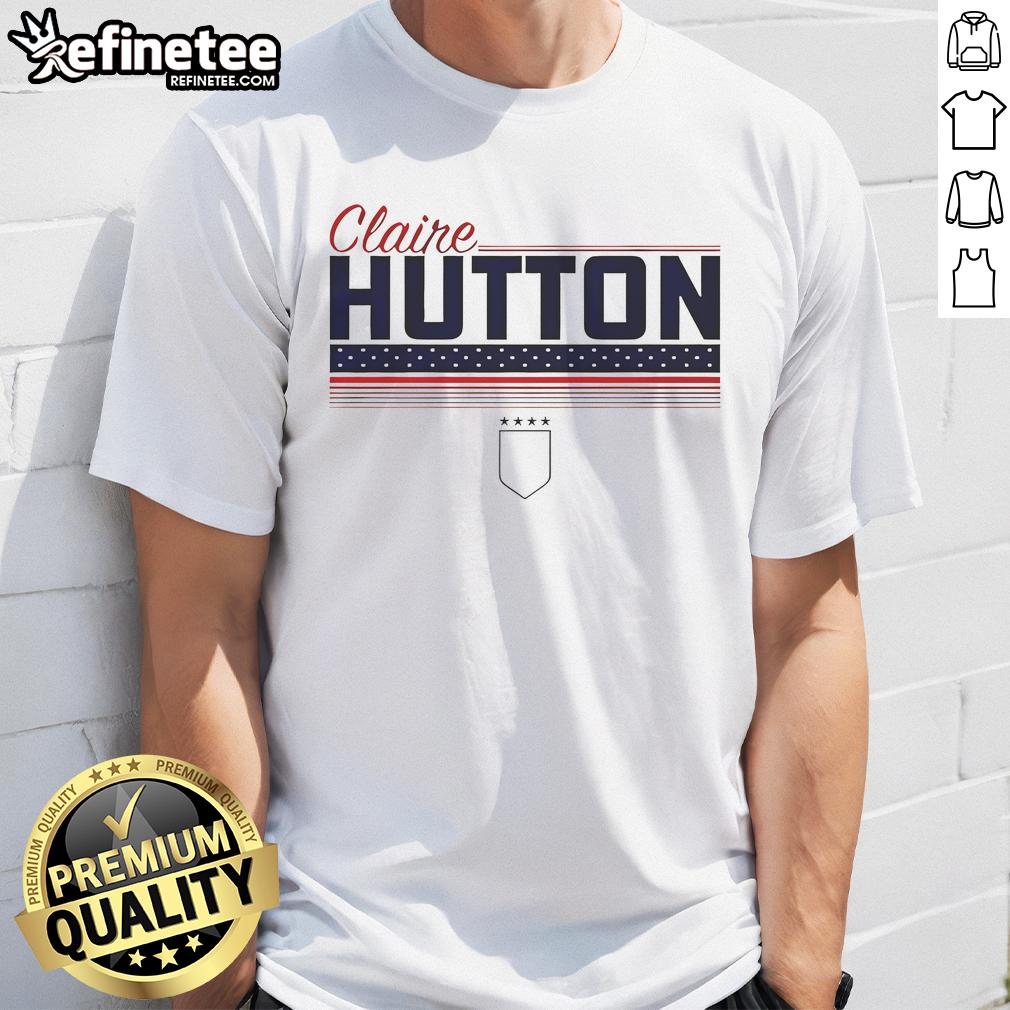 Top Claire Hutton Stripe Uswntpa T Shirt Top Claire Hutton Stripe USWNTPA T-Shirt featuring bold stripes and team logo, perfect for soccer fans and casual wear.