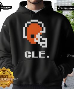 Alt Text: Stylish Top Cleveland Browns Football Helmet Pixel Hoodie featuring vibrant team colors and design for fans.