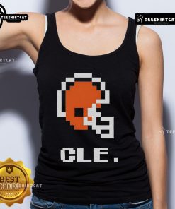 Alt Text: Top Cleveland Browns football helmet pixel tank top design featuring team's colors and logo for stylish fan apparel.