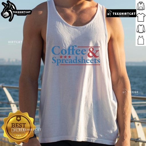 Top Coffee and Spreadsheets logo tank top featuring a stylish design for coffee lovers and productivity enthusiasts.