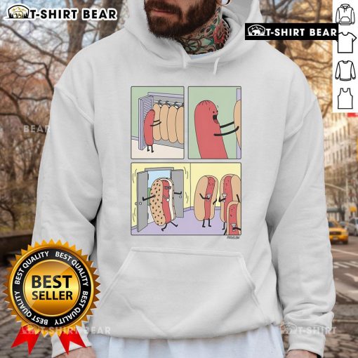 Trendy Top Cool Hot Dog Dress Hoodie featuring a fun hot dog print, perfect for casual and playful outfits.