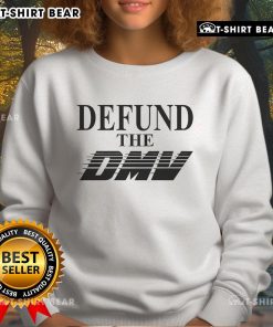 Cozy Top Defund The DMV Sweatshirt in black, featuring bold white text, perfect for casual wear and expressing personal beliefs.