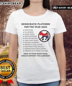 2025 Democratic platform socialism ladies tee featuring bold graphics and a modern design for progressive supporters.