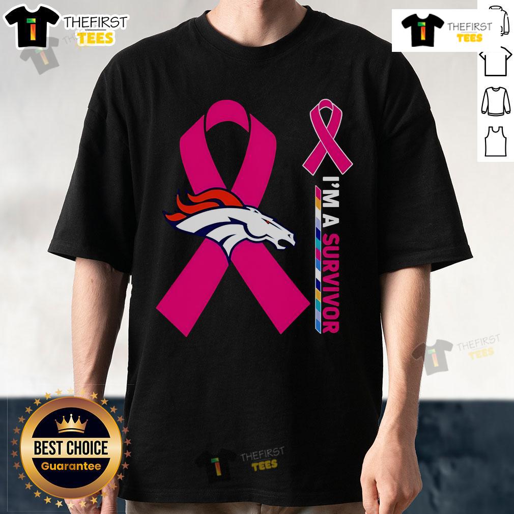 Top Denver Broncos X Cancer Awareness I'M A Survivor T Shirt Alt Text: Top Denver Broncos X Cancer Awareness 'I'M A Survivor' T-Shirt featuring team colors and supportive design.