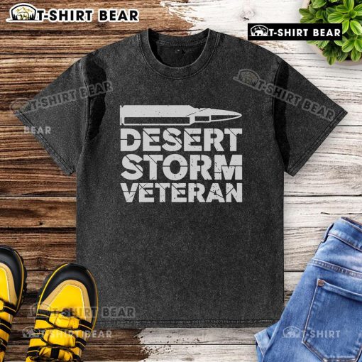 Alt Text: Top Desert Storm Veteran Bullet Washed T-Shirt featuring military-inspired design and distressed vintage finish.