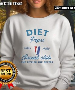 Alt Text: Top Diet Pepsi Social Club sweatshirt featuring 'The Fizzier, The Better' slogan in vibrant colors.
