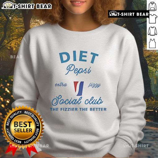 Alt Text: Top Diet Pepsi Social Club sweatshirt featuring 'The Fizzier, The Better' slogan in vibrant colors.