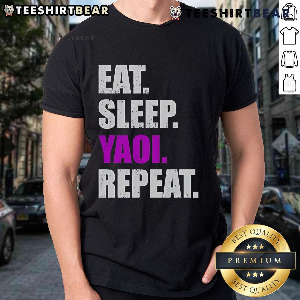 Top Eat Sleep Yaoi Repeat 2025 T Shirt Alt Text: Top Eat Sleep Yaoi Repeat 2025 T-Shirt featuring vibrant graphics for anime and manga fans.