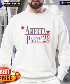 Alt Text: Top Elon Musk America Party 2028 sweatshirt featuring bold graphics and a patriotic design for supporters.