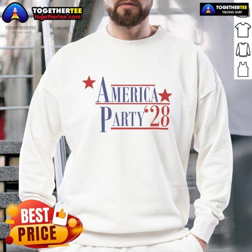 Alt Text: Top Elon Musk America Party 2028 sweatshirt featuring bold graphics and a patriotic design for supporters.