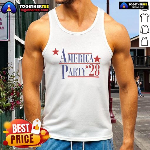 Top Elon Musk America Party 2028 tank top featuring bold graphics and a patriotic design, perfect for supporters.