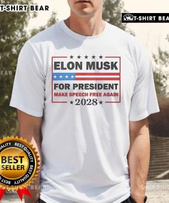 Top Elon Musk For President Make Speech Free Again 2028 T-Shirt featuring bold text and graphic design.