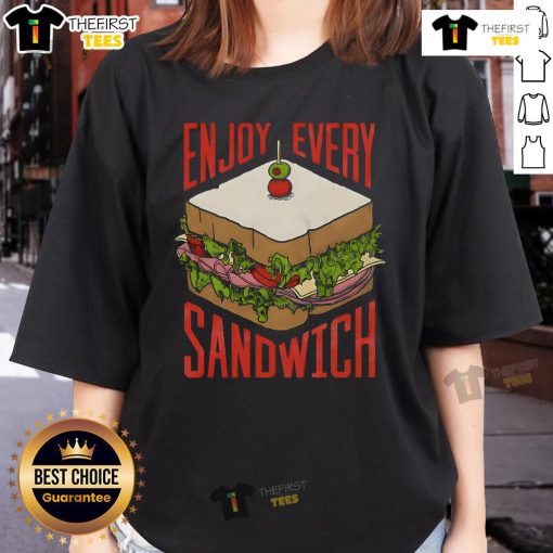Top Enjoy Every Sandwich Ladies Tee featuring a fun graphic design, perfect for sandwich lovers and casual wear.