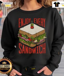 Cozy 'Top Enjoy Every Sandwich' sweatshirt featuring a fun sandwich graphic, perfect for food lovers and casual wear.