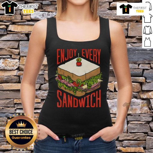 Top Enjoy Every Sandwich Tank Top featuring a fun food graphic, perfect for casual summer outings and food lovers.