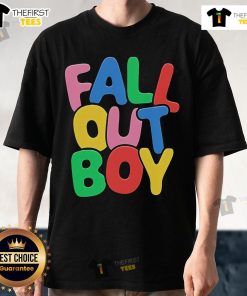 Alt Text: Top Fall Out Boy summer bubble logo t-shirt featuring vibrant colors and iconic band design, perfect for fans.
