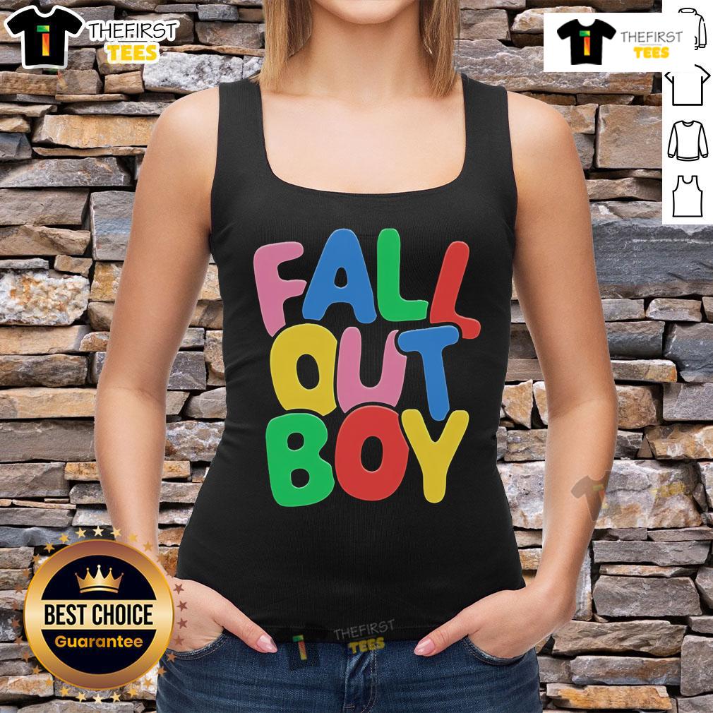Top Fall Out Boy Summer Bubble Logo Tank Top Alt Text: Top Fall Out Boy summer bubble logo tank top featuring vibrant colors and stylish design for casual wear.