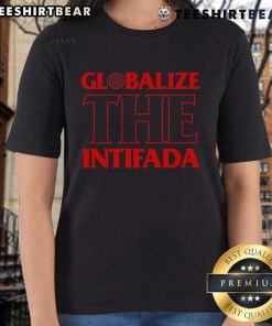 Top Globalize the Intifada Ladies Tee featuring bold graphic design, perfect for expressing solidarity and style.