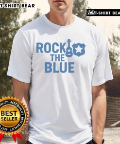 Top Guitar and Badge Rock the Blue T-Shirt featuring a vibrant guitar graphic on a stylish blue background.