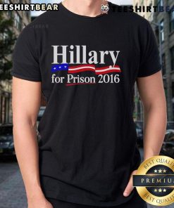 Top Hillary For Prison 2016 T-Shirt featuring bold text on a stylish black tee, perfect for political statement wear.