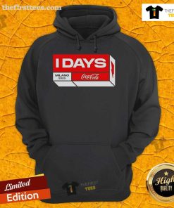 Two-sided Coca-Cola hoodie from Top I Days Festival Milano 2025, available June 2-August 27, Italy.