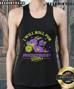 Lazy dragon tank top featuring 'I Will Roll For Procrastination Later' design, perfect for casual wear and procrastination lovers.