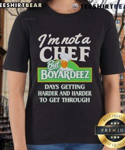 Top Im Not A Chef But Boyardeez Ladies Tee showcasing a humorous design for food lovers, perfect for casual wear.