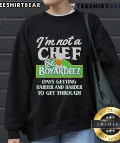 Cozy sweatshirt featuring 'I'm Not A Chef But Boyardeez' design, perfect for casual wear and food lovers.