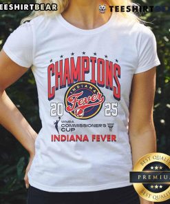 Alt Text: 2025 Indiana Fever WNBA Commissioners Cup Champions ladies tee showcasing team pride and vibrant design.
