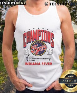 Alt Text: Indiana Fever WNBA Commissioner's Cup Champions 2025 tank top featuring team logo and vibrant colors.