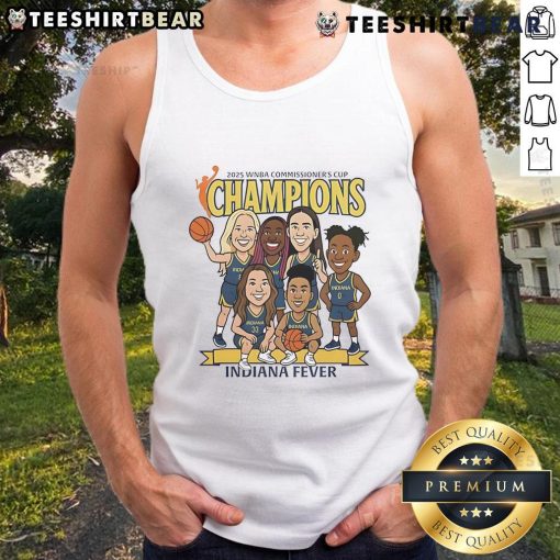 Alt Text: Top Indiana Fever caricature tank top celebrating the 2025 WNBA Commissioners Cup Champions.