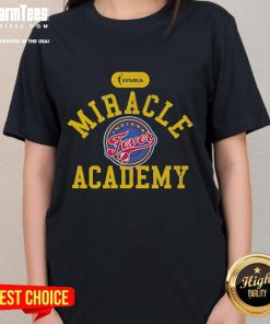 Alt Text: Top Indiana Fever x Miracle Academy ladies tee showcasing vibrant team colors and logo for stylish sportswear.