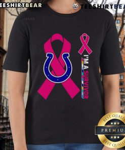 Top Indianapolis Colts X Cancer Awareness 'I'm A Survivor' Ladies Tee showcasing team spirit and support for cancer survivors.