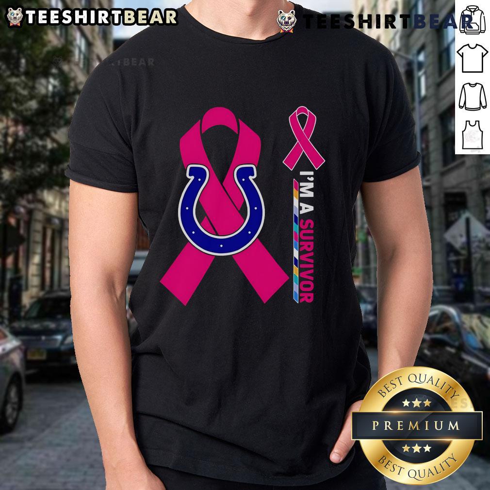 Top Indianapolis Colts X Cancer Awareness I'M A Survivor T Shirt Alt Text: Top Indianapolis Colts X Cancer Awareness I'M A Survivor T-Shirt featuring vibrant team colors and empowering message.