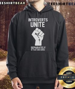 Cozy hoodie with 'Top Introverts Unite Separately in Your Own Homes' design, perfect for introverts seeking comfort at home.