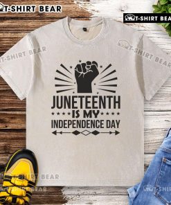 Alt Text: Top Juneteenth Is My Independence Day washed t-shirt showcasing pride and celebration of freedom and heritage.
