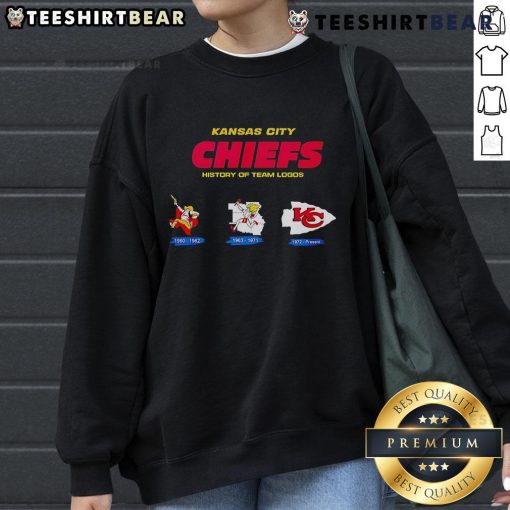 Top Kansas City Chiefs history of team logos sweatshirt featuring iconic designs and vibrant team colors.