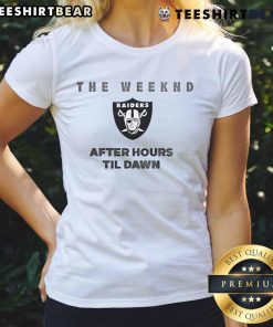 Alt Text: Stylish Las Vegas Raiders The Weeknd After Hours Til Dawn 2025 ladies tee featuring vibrant design and team logo.