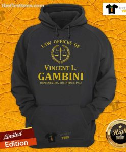 Top Law Offices of Vincent L. Gambini hoodie featuring logo design, perfect for legal professionals and fans.